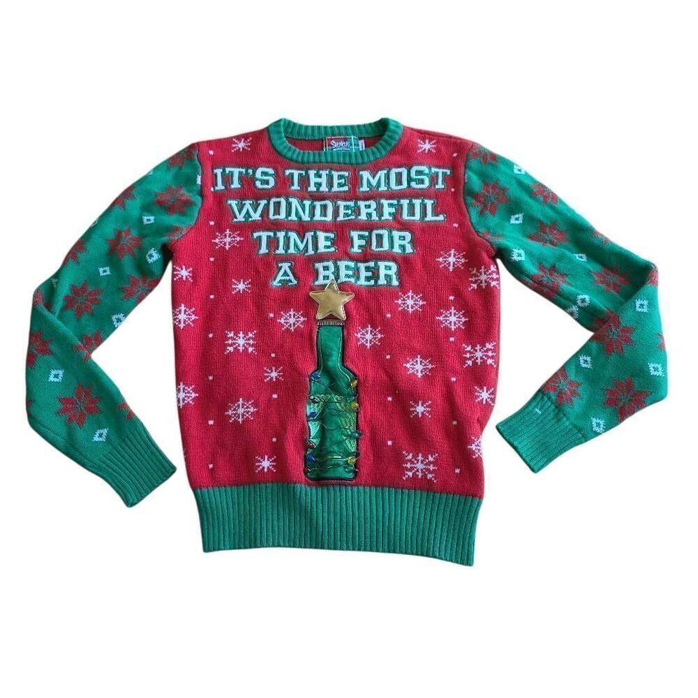 Spencers unisex Sz S red green its the most wonderful time for a beer ugly Chris